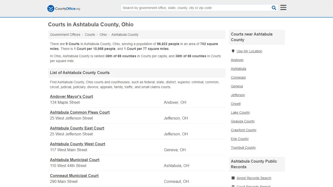 Courts - Ashtabula County, OH (Court Records & Calendars)